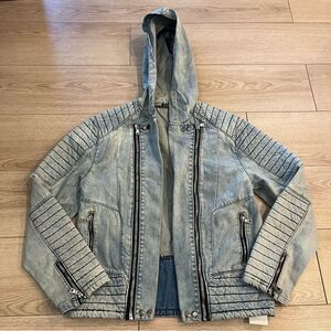 Balmain Women’s Moto Jacket Denim Open Front Acid Wash Light Size XXL